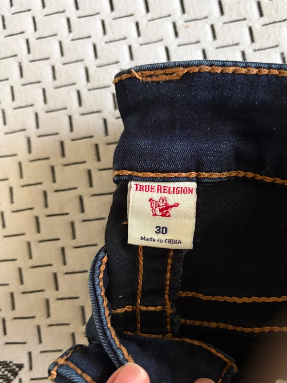 True Religion Men's Dark Blue Skinny Jeans with Embellished Pocket